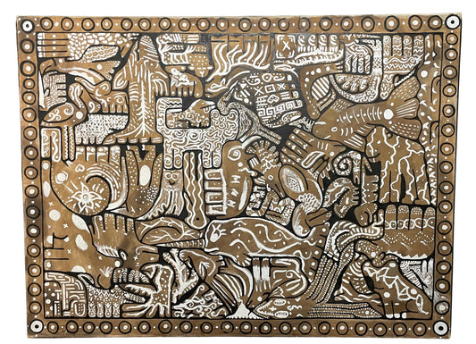 A painting featuring African wildlife and other animals