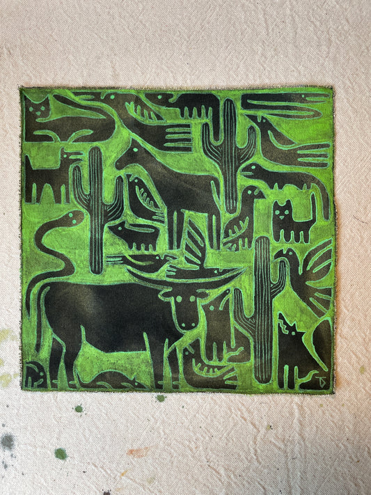 Headwest Southwest animal painting with longhorn and horse